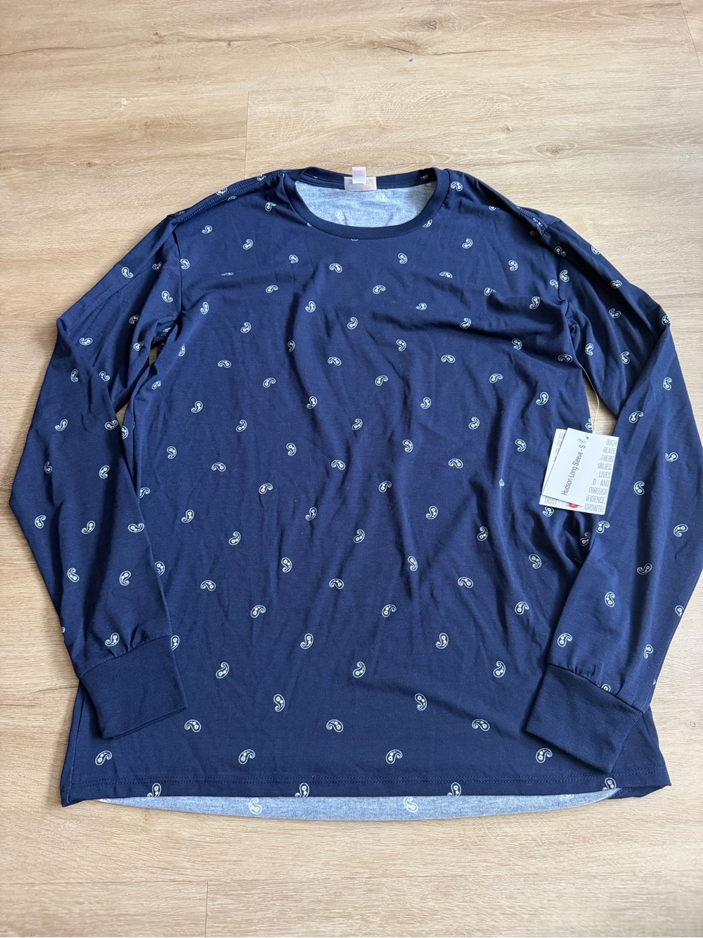 LuLaRoe Hudson Long sleeve Blue Paisley Print SZ S NWT